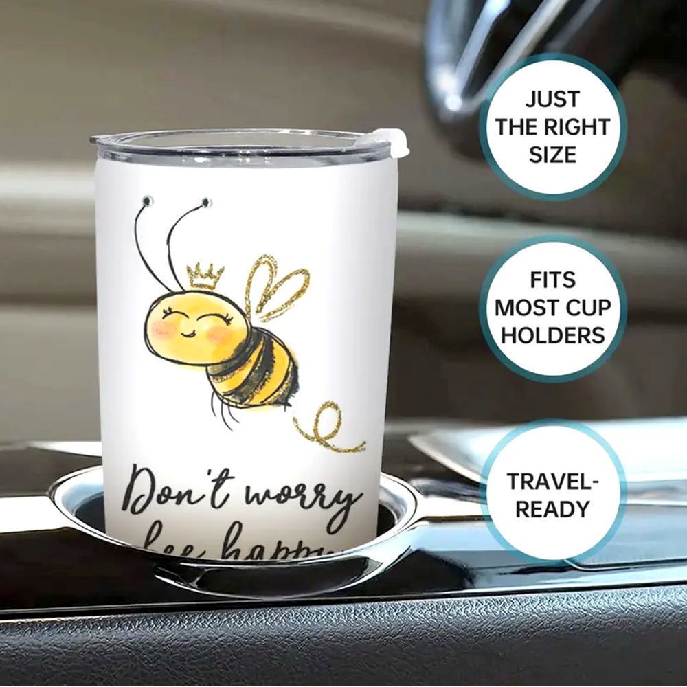 Stainless Steel 20oz “Don’t Worry Bee Happy” Tumbler Dual Wall Hot/Cold - Picture 6 of 7